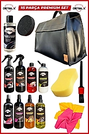 15 Parça Premium Lüks Deri Çantalı Plastik Yenileyicili Oto Bakım Oto Yıkama Seti
